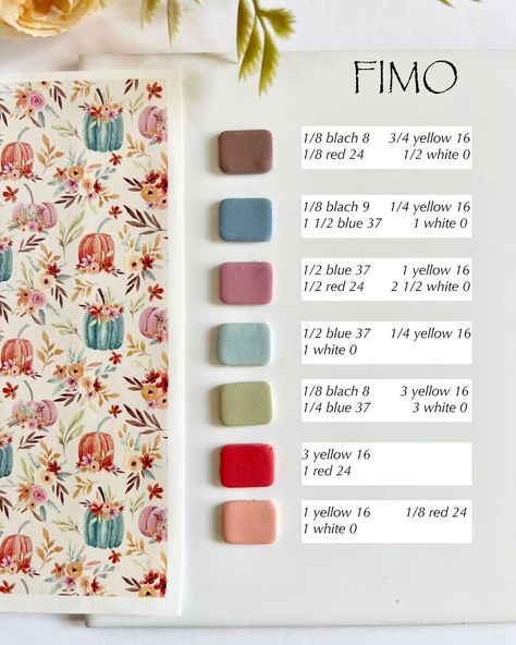 Fimo Clay Colour Recipes, Polymer Clay Colour Mixing, Clay Earring Color Combos, Fimo Clay Color Recipes, Polymer Clay Recipe Color, Fimo Clay Recipe, Fimo Colour Recipe, Clay Color Combinations, Fimo Soft Color Recipes