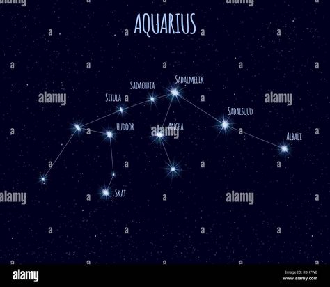 Download this stock vector: Aquarius constellation, vector illustration with the names of basic stars against the starry sky - R0H7WE from Alamy's library of millions of high resolution stock photos, illustrations and vectors. Aquarius Star Constellation, Aquarius Constellation, Easy Doodles, Doodles Drawings, Star Constellations, Turquoise Background, Star System, Easy Doodles Drawings, Star Sky