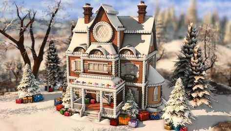 Sims 4 Gingerbread House, Sims Christmas House, Sims 4 Winter House, Sims4 Christmas Cc, Sims 4 Christmas House, Sims4 Christmas, Christmas Sims 4, Sims Christmas, Christmas Vacation House