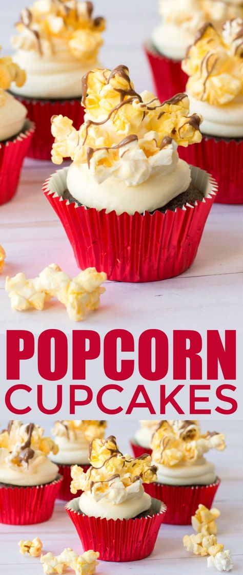 Make family movie night extra special with these adorable Popcorn Cucakes! Perfect for a movie themed birthday party or just for fun. Movie Themed Birthday Party, Popcorn Cupcakes, Sundae Cupcakes, Sweet Popcorn, Movie Cakes, Popcorn Treats, Creative Cupcakes, Themed Desserts, Family Movie