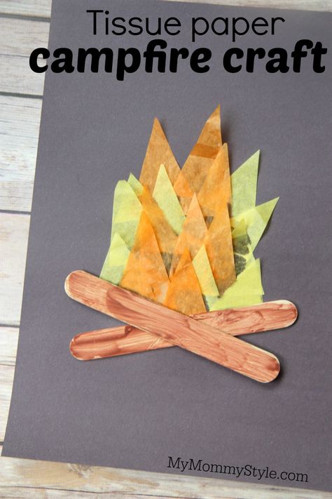 Paper Campfire, Camping Crafts Preschool, Kageyama Fanart, Camping Theme Preschool, Camping Crafts For Kids, Tissue Paper Crafts, Wilde Westen, Summer Crafts For Kids, Summer Learning