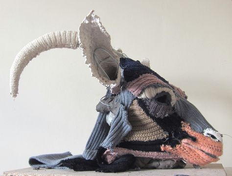 Making the Goat’s head in Fabric | Dorcas Casey Goats Head, Stone Lion, Fiber Sculpture, Textile Sculpture, Contemporary Textiles, Animal Hats, Fibres Textiles, Animal Masks, Ceramic Animals