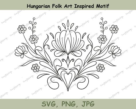 Hungarian Folk Art Tattoo, Hungarian Embroidery Tattoo, Hungarian Tattoo Ideas, Hungarian Tattoo, Hungarian Folk Art, Fine Line Art, Folk Art Floral, Embroidery Tattoo, Noir Art