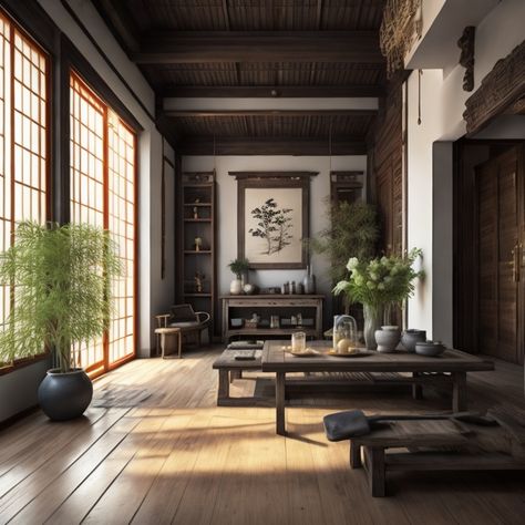 A traditional Asian house interior Asian House Interior, Traditional Asian House, Traditional Chinese House Interior, Chinese Interior Design Traditional, Chinese House Interior, Traditional Chinese Home, Traditional Chinese House, Traditional Style Living Room, Chinese Interior Design