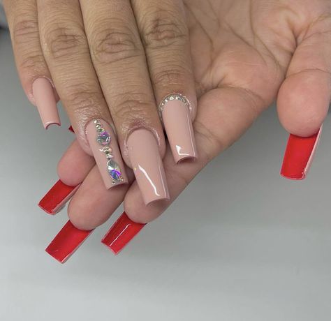 Bottom Nails, Red Bottom Nails, Different Color Nails, Super Cute Nails, Short Square Acrylic Nails, Long Acrylic Nails Coffin, Red Bottom, Nails Only, Acrylic Nails Coffin Short