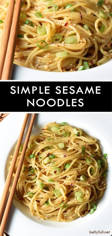 These Simple Sesame Noodles are light, but filling. Awesome sesame flavor and zing from chili oil. Ready in only 20 minutes and can be served warm or cold. #sesamenoodles #simplesesamenoodles #easysesamenoodles #recipe Easy Sesame Noodles, Simple Sesame Noodles, Sesame Noodles Recipe, Cold Sesame Noodles, Rice Noodle Recipes, Chinese Food Recipes, Sesame Noodles, Noodles Recipe, Chili Oil