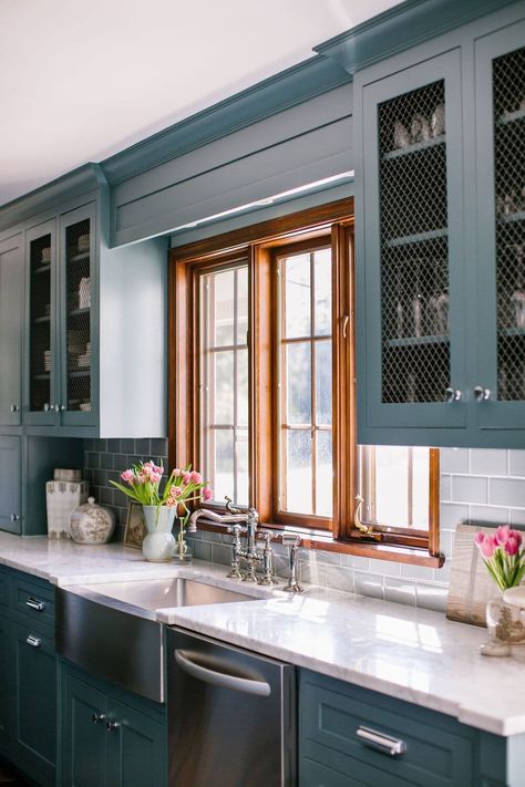 The top 12 blue green teal paint colors most recommended by designers for a moody yet vibrant space in bedrooms, bathrooms, kitchens, and home offices. Teal Kitchen Cabinets, Blue Green Kitchen, Teal Cabinets, Teal Paint Colors, Blue Green Paints, Teal Kitchen, Teal Paint, Blue Kitchen Cabinets, Green Kitchen Cabinets