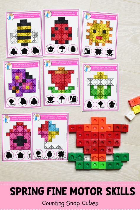 SNAPCUBES Spring Fine Motor Skills and STEM Challenge #preschool #kindergarten #homeschool #stem Mathlink Cubes Printables, Coding Preschool, Unifix Cube Activities, Snap Cubes Activities, Snap Cube, Fine Motor Skills Activity, Motor Skills Activity, Snap Cubes, Basic Programming