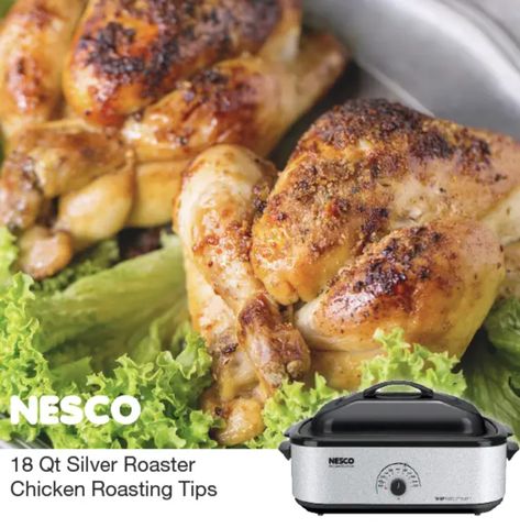 Check out our tips and tricks for cooking the perfect, tender piece of chicken using your NESCO 18 Qt. Roaster Oven. #NESCO #dinner #chicken #roasting #yourkeyingredient Roaster Oven Recipes Chicken, Nesco Roaster Oven, Oven Grilled Chicken, Baked Whole Chicken Recipes, Roaster Oven Recipes, Roaster Recipes, Roasting Chicken, Whole Baked Chicken, Electric Roaster