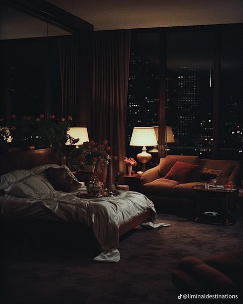 Dark 80s Interior Design, 90s Japan Penthouse, 80s Nyc Apartment, 80s New York Apartment, 90s New York Apartment, 80s Penthouse Aesthetic, 90s Penthouse, Paris Aesthetic Apartment, 80s Apartment Aesthetic