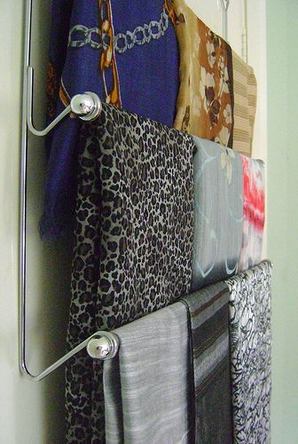 How To Store Scarves, Scarf Rack, Scarf Display, Scarf Storage, Organized Closet, Scarf Organization, Scarf Hanger, Master Closet, Diy Curtains