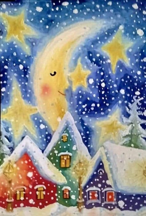 Winter Art Lesson, Kindergarten Art Projects, Christmas Canvas Art, Winter Art Projects, Christmas Artwork, Watercolor Christmas Cards, Winter Painting, 수채화 그림, Christmas Canvas