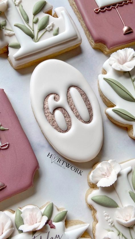 60 And Fabulous Cookies, Sugar Cookie Business, 60th Wedding Anniversary Party, Cookie Birthday, 60th Wedding Anniversary, Cookie Making, 60th Bday, Iced Biscuits, S Cookies