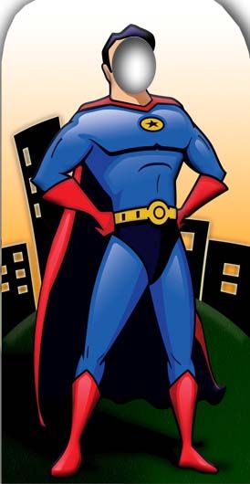 SUPERHERO STAND IN LIFESIZE CARDBOARD CUTOUT / STANDEE Superhero Cutouts, Cardboard Standee, Superhero Vbs, Art Superhero, Installation Ideas, Super Hero Theme, Cardboard Cutouts, Cardboard Cutout, Photo Stands