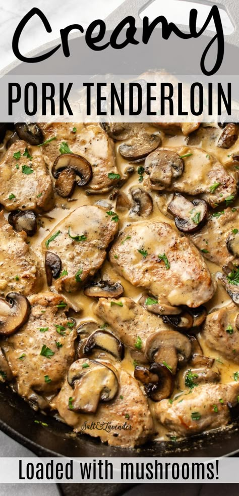 Creamy Garlic Pork Loin, Slow Cooker Pork And Mushrooms, Healthy Tenderloin Recipes, Low Carb Pork Medallion Recipes, Keto Pork And Mushroom Recipes, Pork Tenderloin Medallion Recipes Simple, Mushroom Pork Tenderloin Slow Cooker, Pork Tenderloin Recipes Cream Sauce, Pork Loin Mushroom Sauce