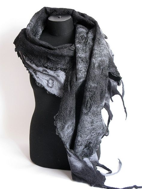 lolkins marusya felted scarf Fantasy Scarf, Neo Punk, Military Inspired Fashion, Dark Mori, Felted Scarf, Scarf Style, Felted Scarves, Military Inspired, Goth Outfits