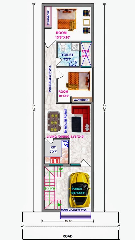 SK HOUSE PLANS || HOUSE PLAN 15 X 60 #SKHOUSEPLANS || #HOUSE #PLAN 15 X 60 15×60 House Plan, 2 Story House Design, House Front Wall Design, Budget House Plans, Cottage House Designs, North Facing House, Modern Bungalow House Design, Kerala House, Indian House Plans