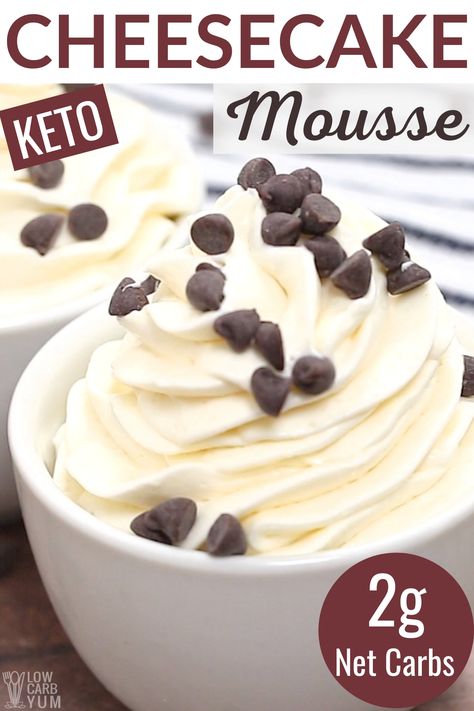 Keto Cheesecake Mousse, Cool Whip Desserts, Easy No Bake Cheesecake, Sugar Free Cheesecake, Low Carb Low Fat Recipes, Sugar Free Pudding, Cheesecake Mousse, Low Carb Low Sugar, Best Low Carb Recipes