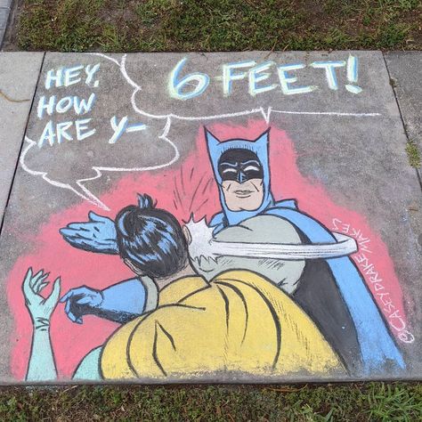 Casey Drake on Instagram: “Today's chalk art. Keep up that social distancing! Thanks to @davefried81 for the inspiration. @crayola . . . . . #caseydrakemakes…” Fun Chalk Art, Chalk Artist, Movie Inside Out, Creepy Movies, Sidewalk Chalk Art, Sidewalk Art, Chalk Drawings, Dc Memes, Sidewalk Chalk