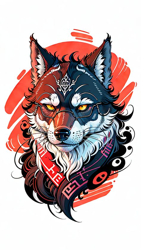 Cool wolf with glasses, vector image, clean backdrop, and graphic art t-shirt design Dtf Sticker Design, Wolf T Shirt Design, Dtf Print Designs Tshirt Png, Dtf Print Designs Tshirt, Graphic Tee Design Illustrations, Wolf Vector, Magical Wolf, Cool Wolf, Gym Tshirt