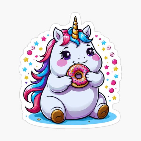 Get my art printed on awesome products. Support me at Redbubble #RBandME: https://www.redbubble.com/i/sticker/Unicorn-Lover-Chubby-Unicorn-Eating-Donut-by-saloui/157759198.EJUG5?asc=u Donut Sticker, Funny Unicorn, Unicorn Funny, Unicorn Lover, Birthday Stickers, Rainbow Stickers, Unicorn Rainbow, Unicorn Party, Unicorn Birthday