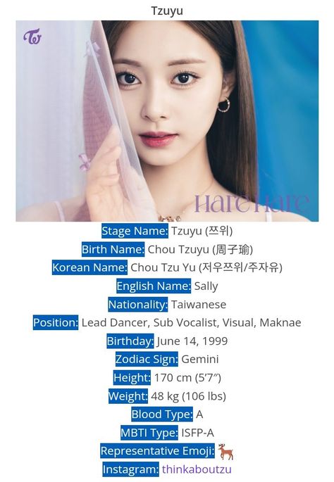 BIODATA OF TWICE TZUYU BY @KProfiles website Tzuyu Signature, Twice Names, Chou Tzu Yu, Twice Tzuyu, Birthday Dates, Tzuyu Twice, Korean Name, Stage Name, Korean Beauty