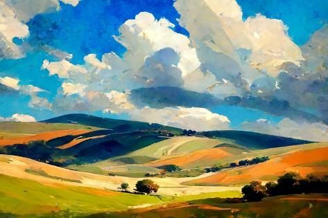 size: 18x12in Art Print: Rolling Hills Landscape Study II by Avril Anouilh : Rolling Hills Painting, Rolling Hills Landscape, Hills Landscape, Landscape Study, Colorful Landscape Paintings, Contemporary Landscape Artists, Beautiful Landscape Paintings, Landscape Painting Tutorial, Oil Painting Inspiration