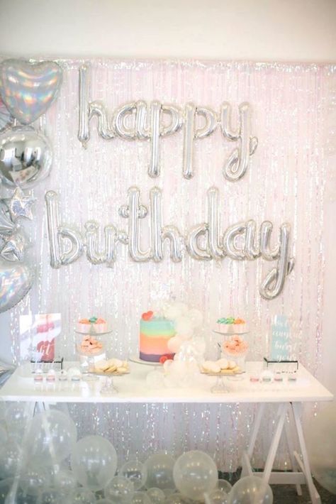 Holographic Theme Party, Holographic Birthday Party Ideas, Holographic Birthday Party, Holographic Backdrop, Iridescent Backdrop, Iridescent Birthday, Holographic Party, Table Installation, Bubble Birthday Parties