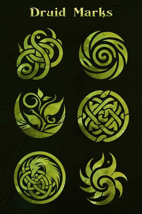 Patterns In Nature Texture Design, Druid Tattoo, Druid Symbols, Witch Symbols, Dnd Backgrounds, Wild Shape, Nature Symbols, Dnd Stories, Cool Symbols