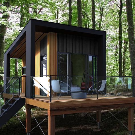 Modern Glamping House, Mini Cabin Ideas, Glamping House, Cabin Decor Ideas, Mini Cabins, Mini Chalet, Mini Cabin, Building A Small House, Glamping Ideas