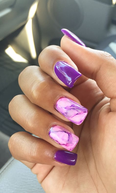 Marble Nails Pink And Purple, Nail Ideas Purple, Purple Marble Nails, Marble Acrylic Nails, Orange Nail Designs, Natural Nail Art, Water Color Nails, Marble Nail Designs, Acrylic Nail Shapes