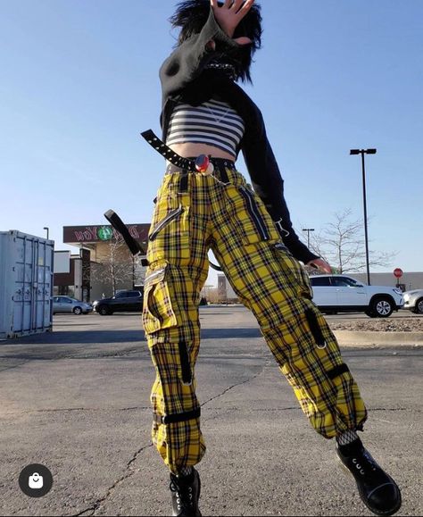 Fall Punk Full-length Pants, Colorful Punk Outfits, Colorful Alt Outfits, Neon Goth Aesthetic Outfit, High-waist Punk Pants For Alternative Fashion, Orange Alt Outfits, Colorful Alternative Fashion, Yellow Alternative Outfit, Neon Punk Fashion