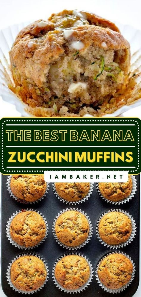 Best Muffin Recipes Ever, Banana Zucchini Muffins, Banana Zucchini, Zucchini Recipes Dessert, Zucchini Muffin Recipes, Zucchini Banana, Banana Muffin, Banana Muffin Recipe, Zucchini Muffins