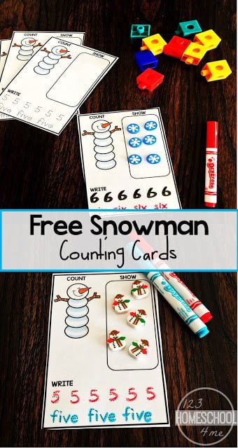 These snowman printables are a fun way to get kids to work on number sense by counting snowman balls, tracing numbers, and tracing number words. This free printable snowman math is a fun winter math activity for kindergarten, preschool, pre-k, and toddler age students. These Snowman counting cards are a handy, reusable winter math activity to count, show, write and wipe. Winter Math Activities For Toddlers, Snowman Counting, Practice Writing Numbers, Math Activities For Toddlers, January Preschool, January Ideas, Home Preschool, Winter Math Activities, Counting Practice