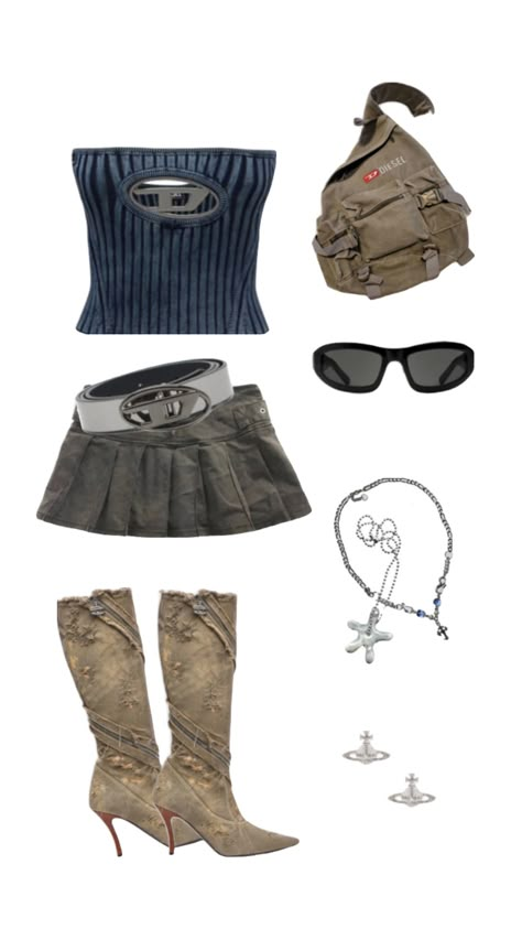 diesel, vintage diesel, y2k, vintage fashion, denim top, outfit inspo, oufit idea, fashion inspiration Vintage Y2k Outfits, Denim Top Outfit, Diesel Outfit, Bratz Aesthetic Outfit, Y2k Outfits Aesthetic, Diesel Vintage, Diesel Fashion, Girls Night Outfit, Diesel Clothing