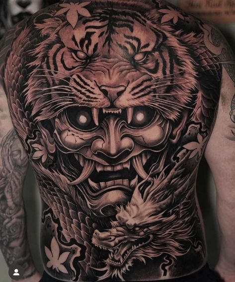 Oni Back Tattoo, Realistic Back Tattoo, Misfits Logo, Japanese Back Tattoo, Oni Tattoo, Back Tats, Samurai Tattoo Design, Full Back Tattoos, Wolf Tattoo Design