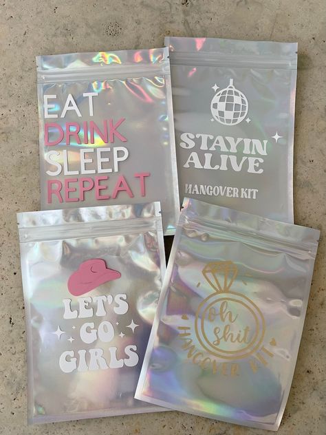 Personalized Hangover Kit L Pre-packaged Original Hangover Kit - Etsy Canada Hangover Bag, Holographic Bag, Diy Bachelorette Party, Hangover Kit, Glitter Roses, Party Favours, Wedding Party Favors, Bachelor Party, Dallas Tx