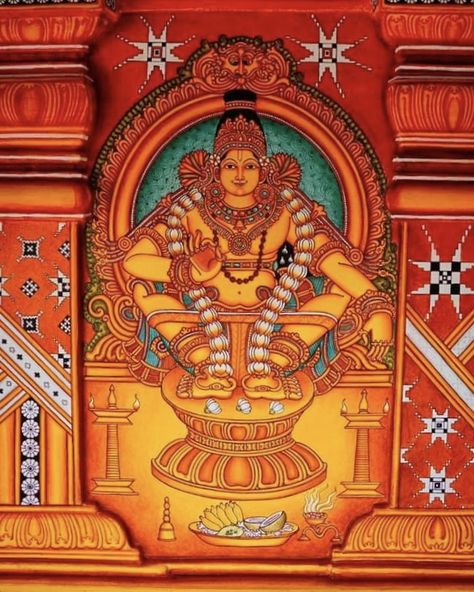 Ayyappan Painting, Goddess Tripurasundari, Swamy Ayyappan, Hindu Artwork, Mural Sketch, Mural Drawing, Lord Ayyappa, Indian Traditional Paintings, Mural Art Design