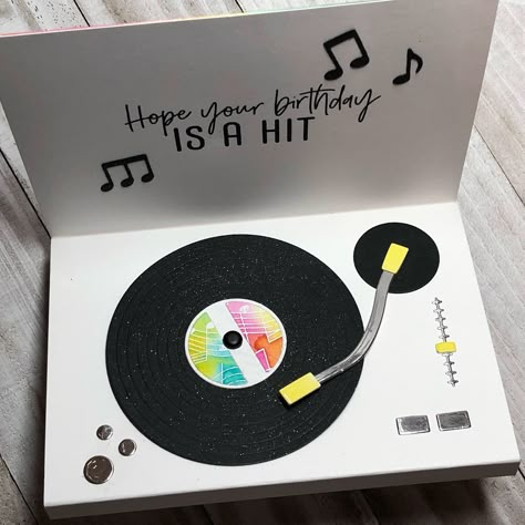 Birthday Card Ideas Music, Music Theme Cards, Record Birthday Cards, Music Birthday Card Ideas, Record Cards Ideas, Music Themed Birthday Cards, Music Cards Ideas, Birthday Cards Simple, Birthday Cards Watercolor