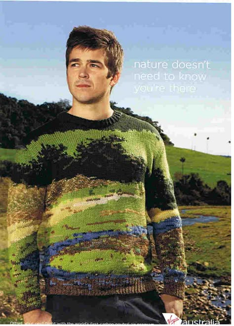 Landscape sweater as camouflage! The "virgin landscape sweater" by Purl Harbour. Landscape Sweater, Jumper Patterns, Mia 3, How To Purl Knit, Beautiful Knitting, Men's Knit, Knitwear Design, Black Sweater, Yarn Art