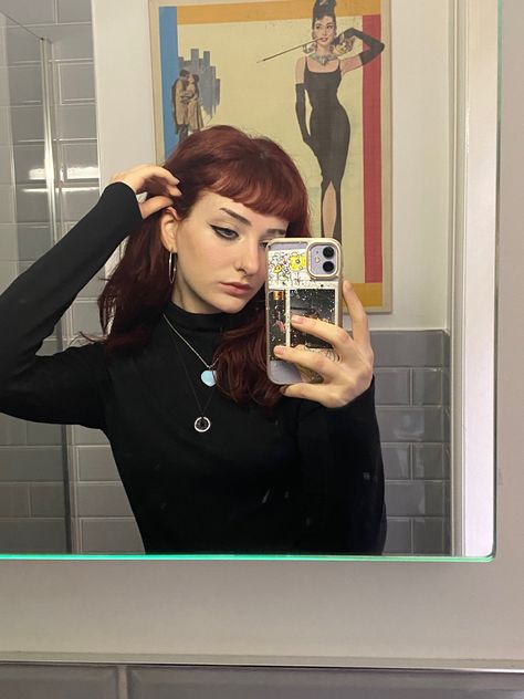 Micro Bangs Red Hair, Red Hair Micro Bangs, Goth Micro Bangs, Micro Bangs Curly Hair, Micro Bangs Hairstyle, Mini Bangs Hair, Hair Dye Inspiration, Dyeing My Hair, Micro Bangs