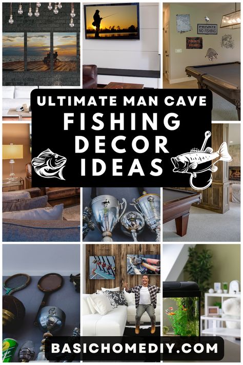 Do you love fishing but also enjoy spending some free time in your man cave at home? If you want to bring these two together – it’s time to create some fishing decor ideas for your man cave. Fishing Bedroom Decor, Hunting Man Cave Ideas, Man Cave Bathroom Ideas, Boys Fishing Bedroom, Fishing Themed Bedroom, Man Cave Shed Ideas, Fishing Room Decor, Fishing Lodge Decor, Diy Fishing Decor