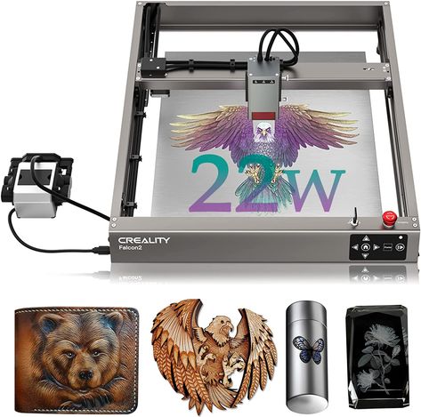 Official Creality Falcon 2 Laser Engraver 22W Falcon2 Cutter Machine, Strong Power Magical Colorful Engraving 25000mm/min Ultra-Fast New Integrated Air Assist for Wood Metal Alicrylic Plastic Leather $200 discouted Diy Engraving, Desktop Cnc, Diy Cnc, Laser Engraving Machine, Engraving Machine, Metal Sheet, Sewing Stores, Higher Power, Wood And Metal