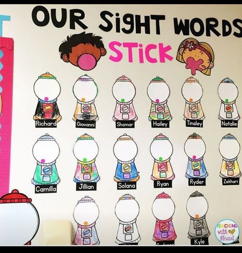 Sight Word Tracker Bulletin Board, Kindergarten Data Wall Ideas, Sight Word Bulletin Board, Kindergarten Data Wall, Word Tips And Tricks, Kinder Math Centers, Teach Sight Words, Travel Theme Classroom, Kindergarten Sight Words