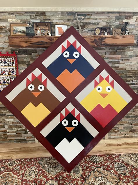 Bird Barn Quilt, Chicken Barn Quilt, 4h Crafts, Chicken Board, Wood Quilt Block, Bird Quilt Blocks, Chicken Barn, Bird Barn, Chicken Life