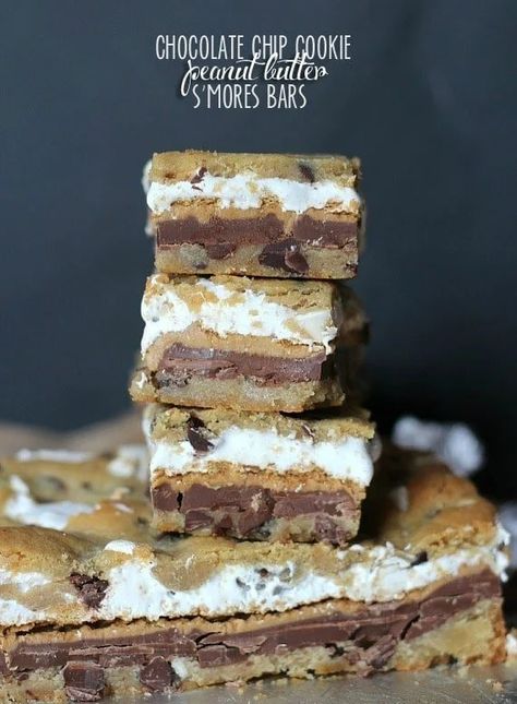 Peanut Butter Smores Bars, Cookie Peanut Butter, Smores Cookies Bars, Peanut Butter Smores, Peanut Butter Cookie Bars, Desserts With Chocolate Chips, S Mores Bars, Cookie Dough Bars, Peanut Butter Marshmallow