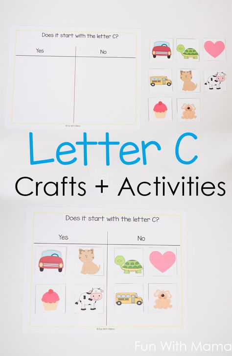 Letter C Sorting activity. Does it start with letter C? or does it not start with letter c? Letter C Crafts, Alphabet Letter Activities, Kids Literacy, Letter Activities, Educational Activities For Kids, Sorting Activities, Letter C, Learning The Alphabet, Book Suggestions