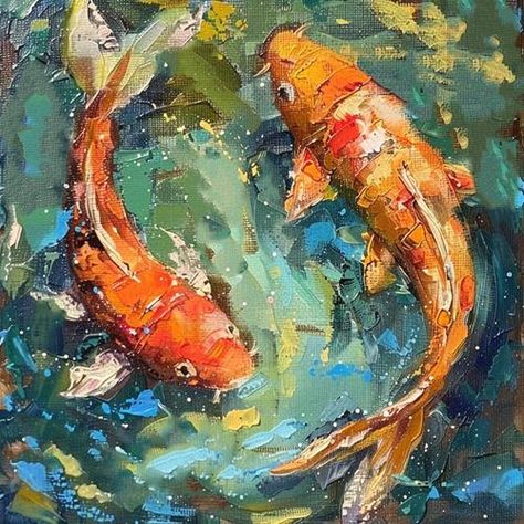 Daily Paintworks - "Koi Fish Oil Painting" - Original Fine Art for Sale - © Arsen Galikeev Koi Fish Oil Painting, Fish Oil Painting, Artwork Animals, Koi Fish Painting, Koi Painting, Koi Fish Drawing, Brush Procreate, Painting Stuff, Gcse Art Sketchbook