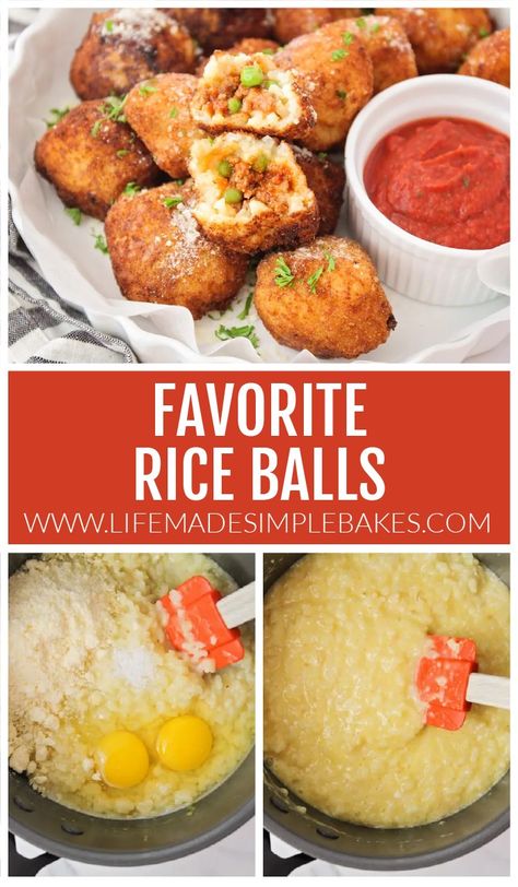 Sicilian Arancini are deliciously plump stuffed rice balls filled with meat and peas and deep fried. They make perfect party treats. #riceballs #stuffedriceballs #appetizers #italianriceballs #rice Ground Beef Rice Balls, Nonna Pia Rice Balls, Fried Rice Balls Italian, How To Make Rice Balls Recipes, Mini Rice Balls, Rice Balls Italian, Arancini Recipe Italian, Deep Fried Rice, Italian Rice Balls Recipe