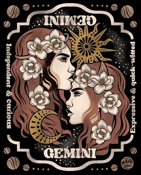 Gemini Zodiac Drawing, Dark Zodiac Art, Gemini Mood, Horoscope Illustration, Dark Zodiac, Wallpaper Zodiac, Gemini Aesthetic, June Gemini, Gemini Aquarius